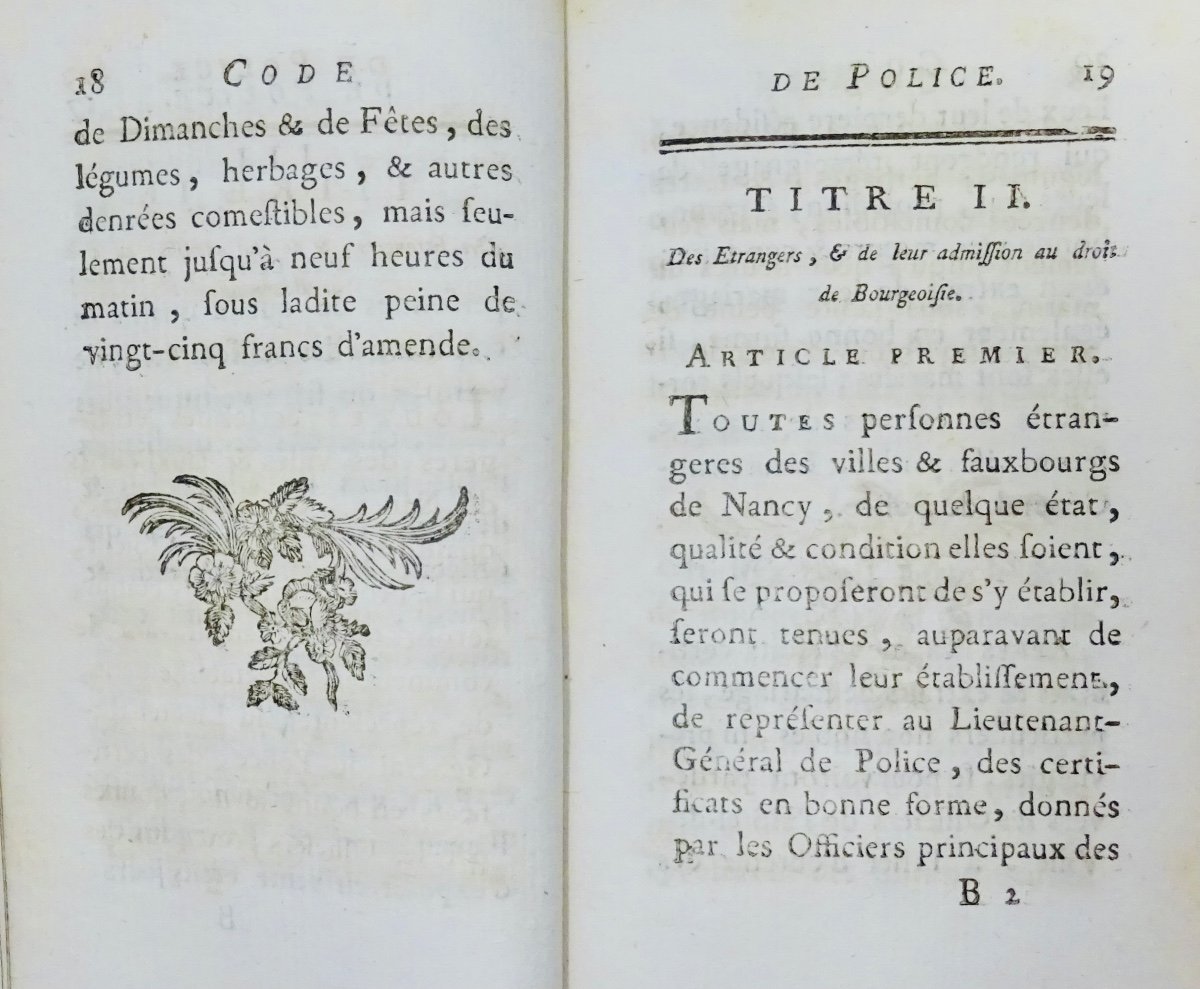 Code de police pour les villes et fauxbourgs de Nancy. Chez Hiacinthe Leclerc, 1769.-photo-4