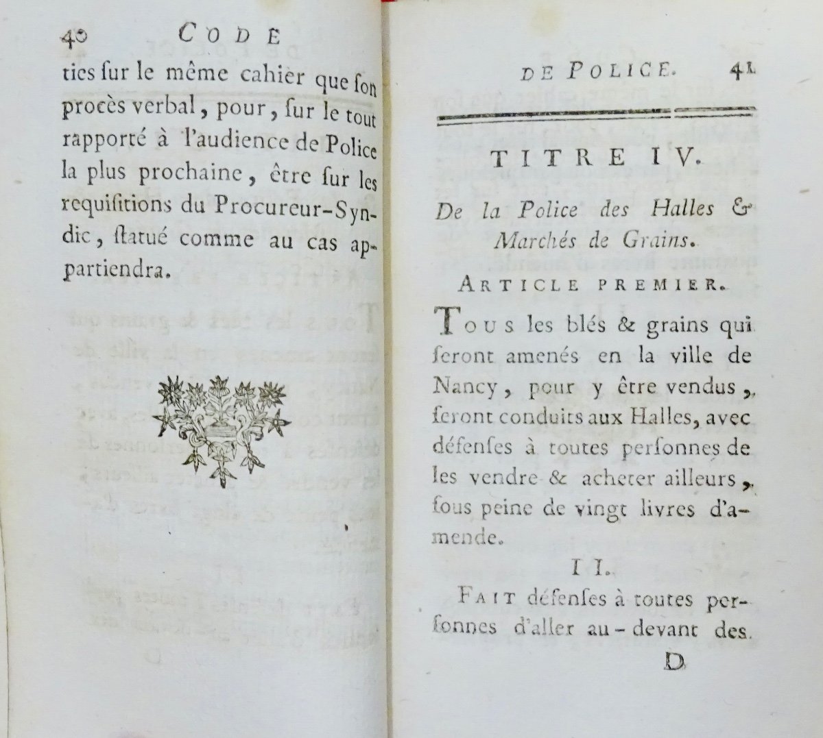 Code de police pour les villes et fauxbourgs de Nancy. Chez Hiacinthe Leclerc, 1769.-photo-6