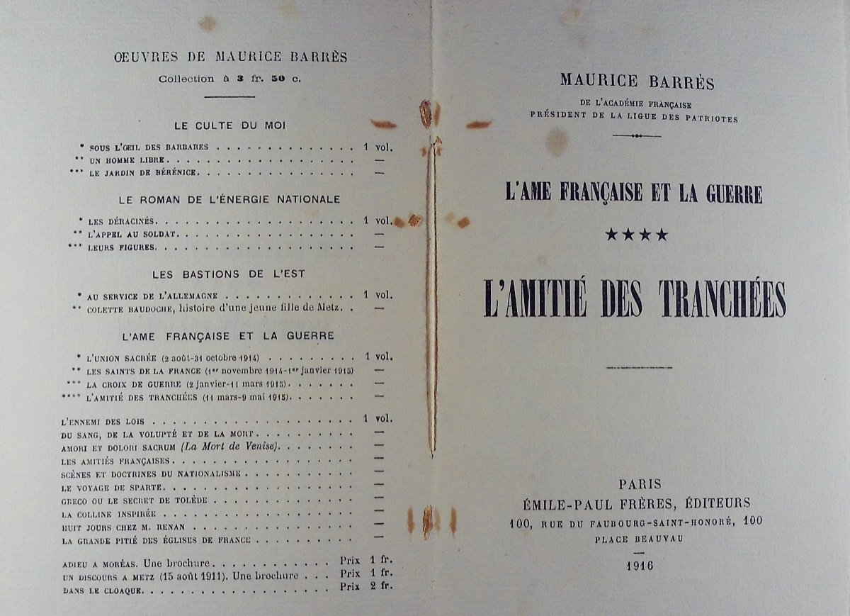 Barrès - L'âme française et la guerre **** L'amitié des tranchées. Émile-Paul Frères, 1916.-photo-2