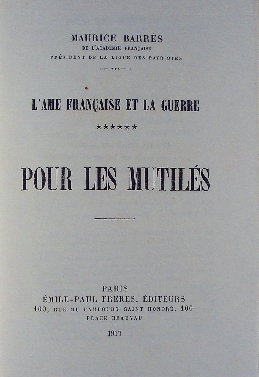 Barrès (mauritius) - For The Mutilated. émile-paul Frères, 1917. Paperback, Copy On Hollande.-photo-2