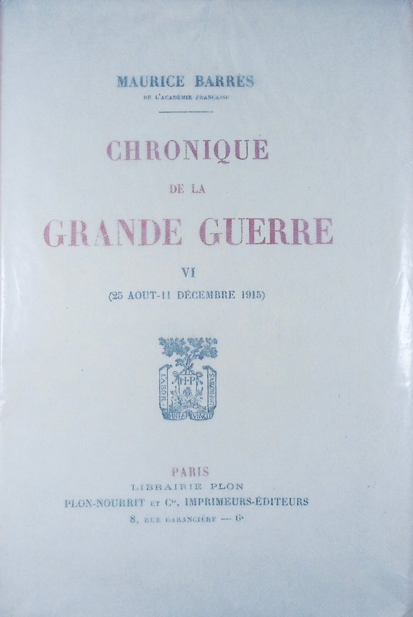 Barrès (mauritius) - Chronicle Of The Great War. Plon, 1920 To 1924, Paperback, Sent By Blanche.-photo-6