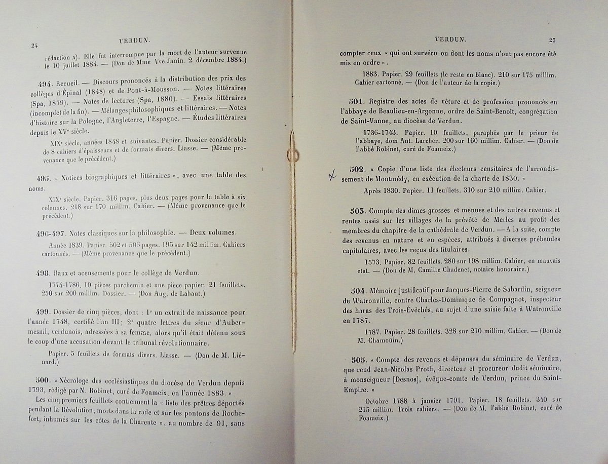 BONNARDOT (François) - Catalogue des manuscrits de la bibliothèque de Verdun-Sur-Meuse. 1904.-photo-4