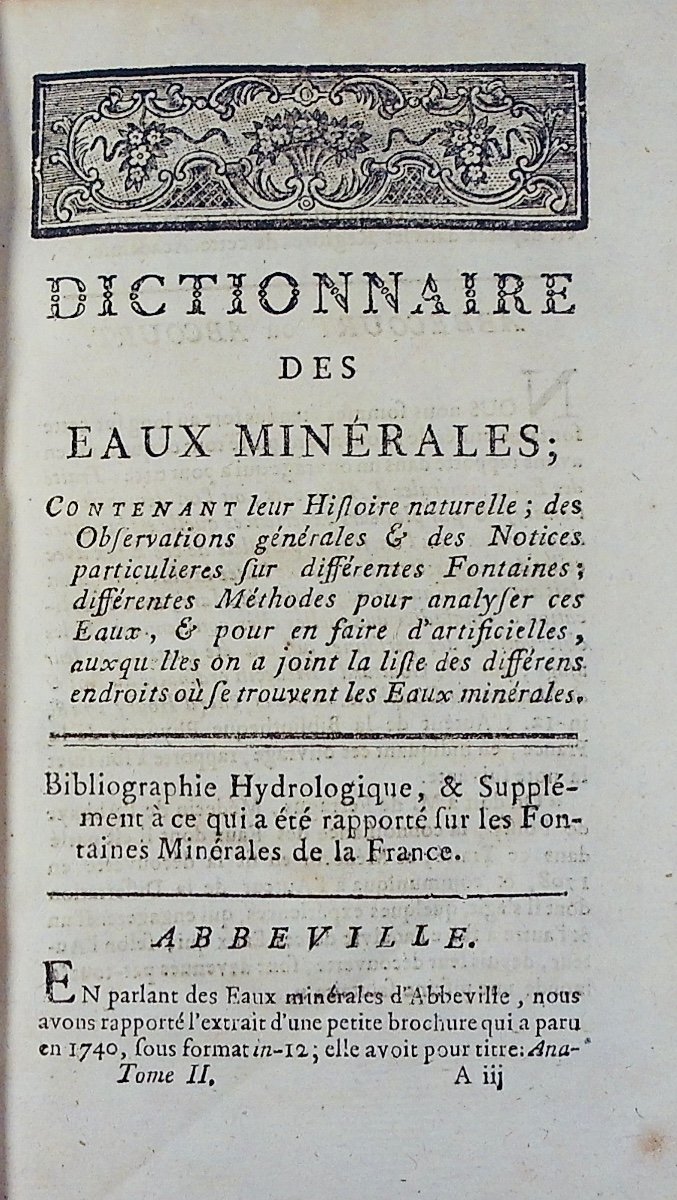 [buc'hoz (pierre-joseph)] - Dictionary Of Mineral Waters. 2 Volumes, 1775, Period Bound.-photo-4