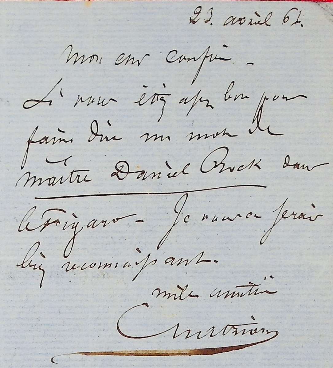 Chatrian - Handwritten Note From April 23, 1864, To A Critic Of Le Figaro, M. Bourdin. 1865.-photo-4