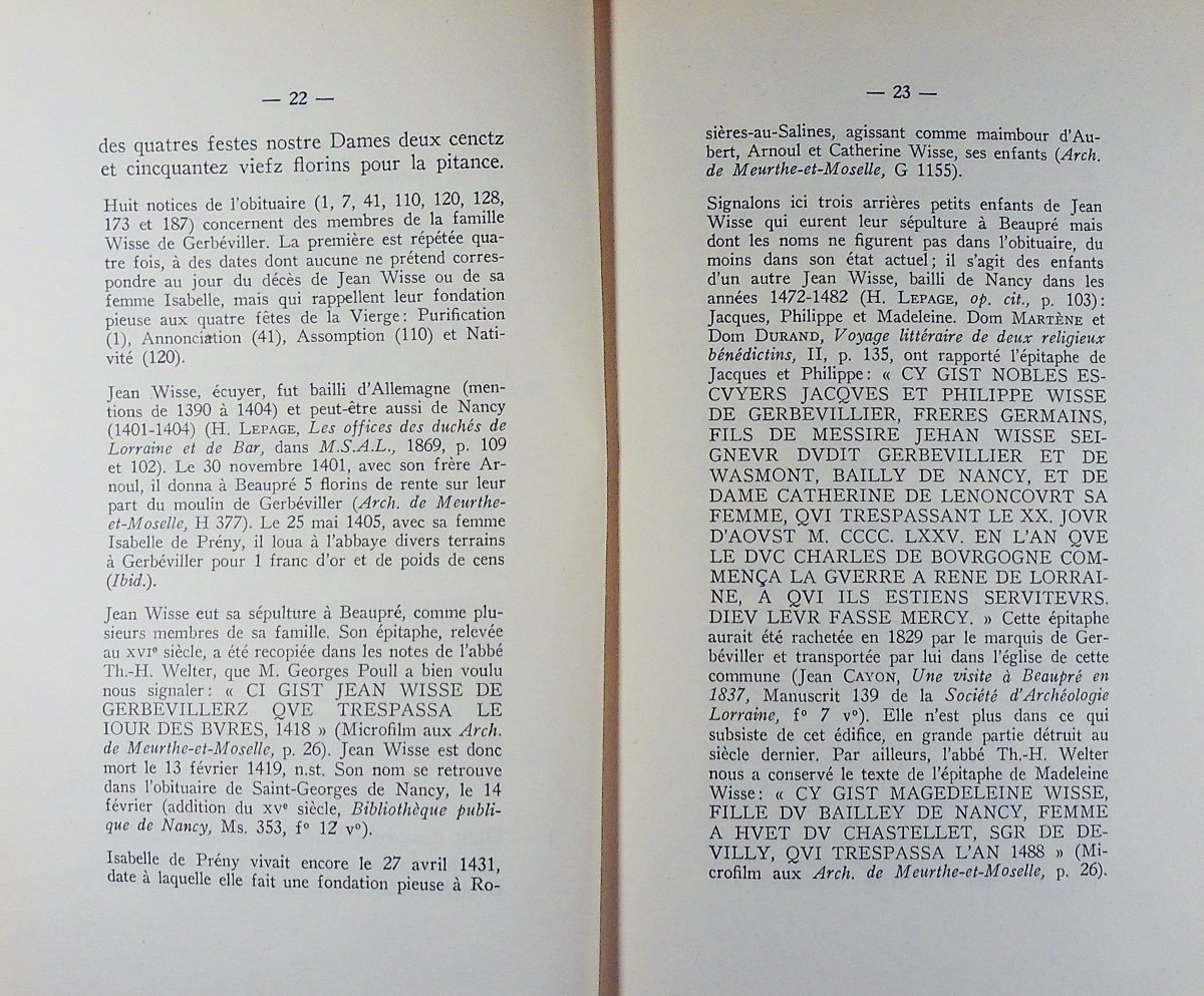 CHOUX - Obituaire de l'Abbaye de Beaupré, ordre de Citeaux, diocèse de Toul. 1968, broché.-photo-3