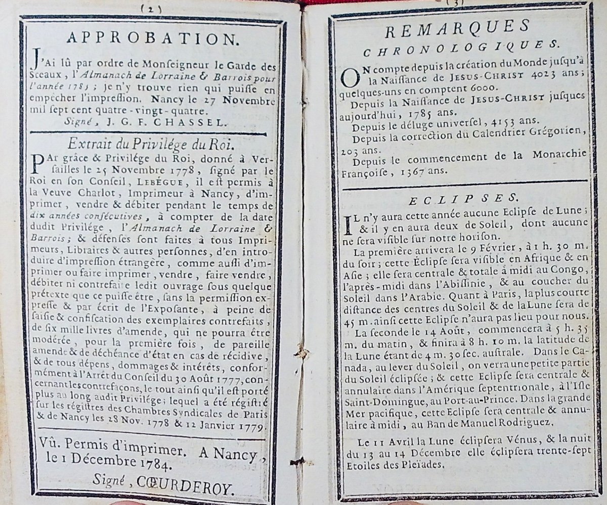 Almanac Of Lorraine And Barrois. Nancy, Chez La Veuve Charlot, 1785, Full Morocco Binding.-photo-4