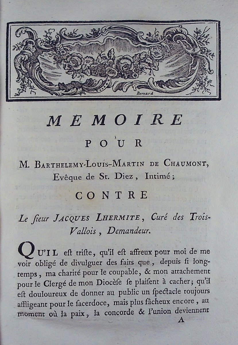 Memoir For Mr. Barthélémy-louis-martin De Chaumont, Bishop Of St. Diez, Paperback, 1789.-photo-4