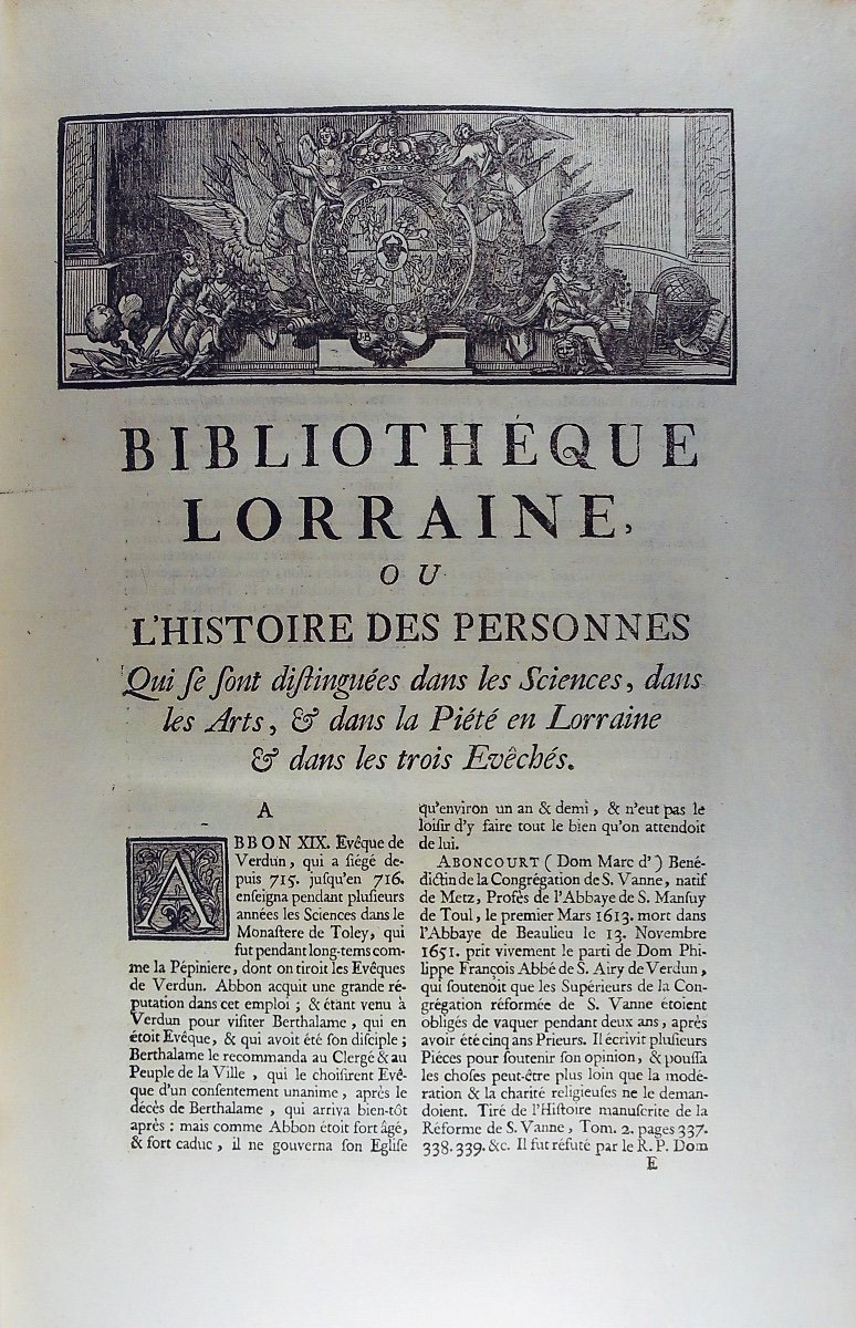 DOM CALMET - Bibliothèque Lorraine ou histoire des hommes illustres. 1751, très belle reliure.-photo-1
