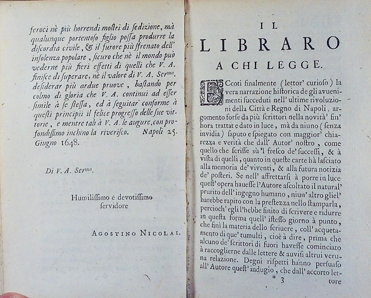 DON NICOLAI - Historia dell' ultime rivoluzione della cita di Napoli. 1660, reliure en vélin.-photo-4