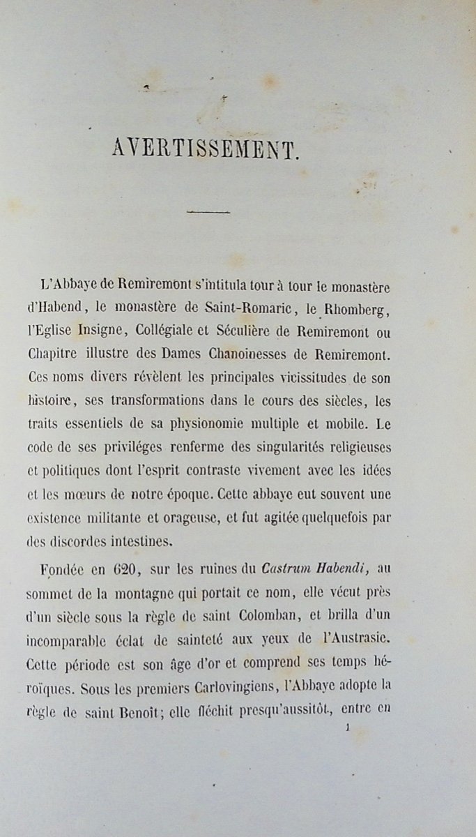 Guinot (a.) - Historical Study On The Abbey Of Remiremont. Douniol, 1839, Period Binding.-photo-2