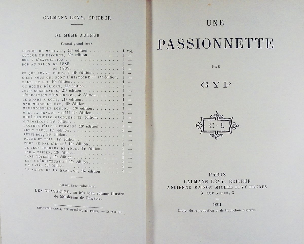 GYP - Une passionnette. Calmann Lévy, 1891, reliure plein maroquin violet signée Bézard.-photo-2