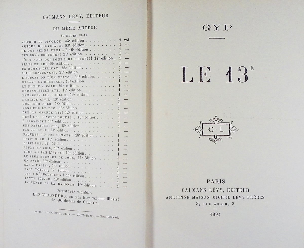 Gyp - The 13th. Calmann Lévy, 1894, Full Purple Morocco Binding Signed Bézard, Gilt Head.-photo-2