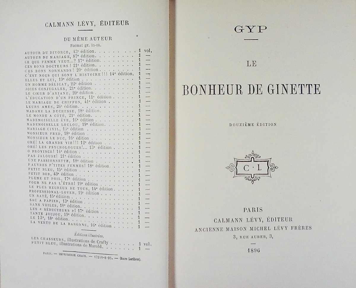 GYP - Le Bonheur de Ginette. Calmann Lévy, 1895, reliure plein maroquin violet signé Bézard.-photo-2