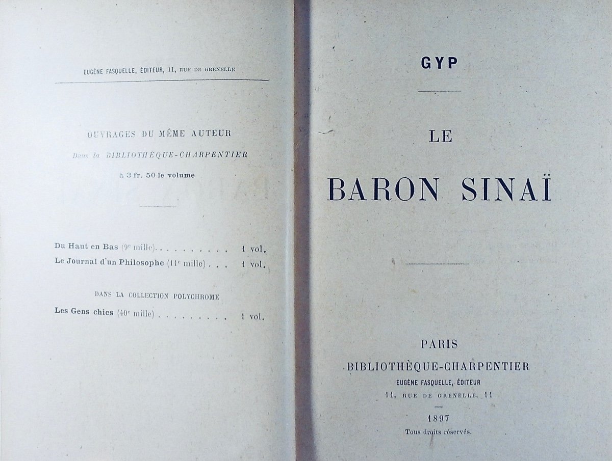 Gyp - Baron Sinai. Charpentier, 1897, Full Purple Morocco Binding Signed Bézard.-photo-2