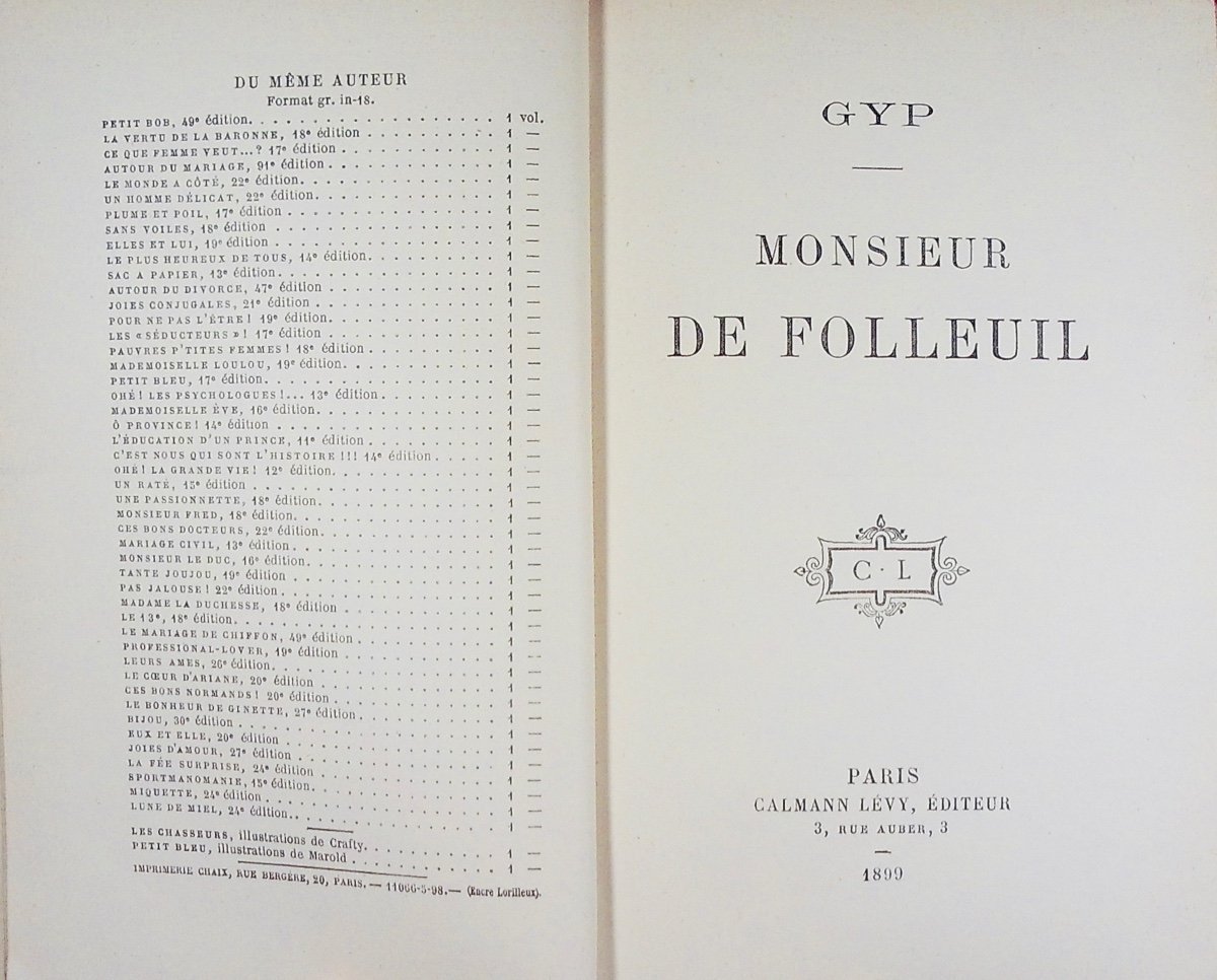 GYP - Monsieur de Folleuil. Calmann Lévy, 1899, reliure plein maroquin violet signée Bézard.-photo-2