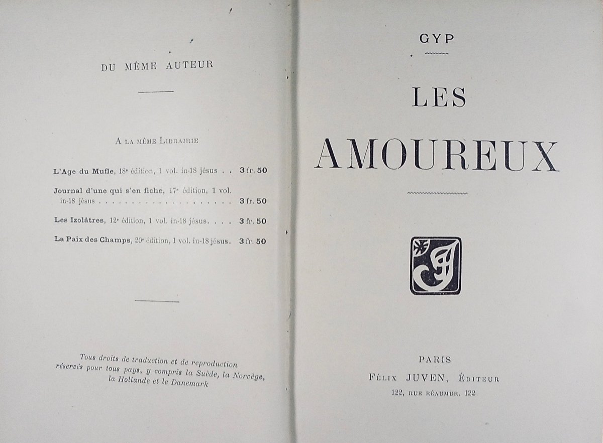 GYP - Les amoureux.  F. Juven, 1902, reliure plein maroquin violet signée Bézard, tête dorée.-photo-2