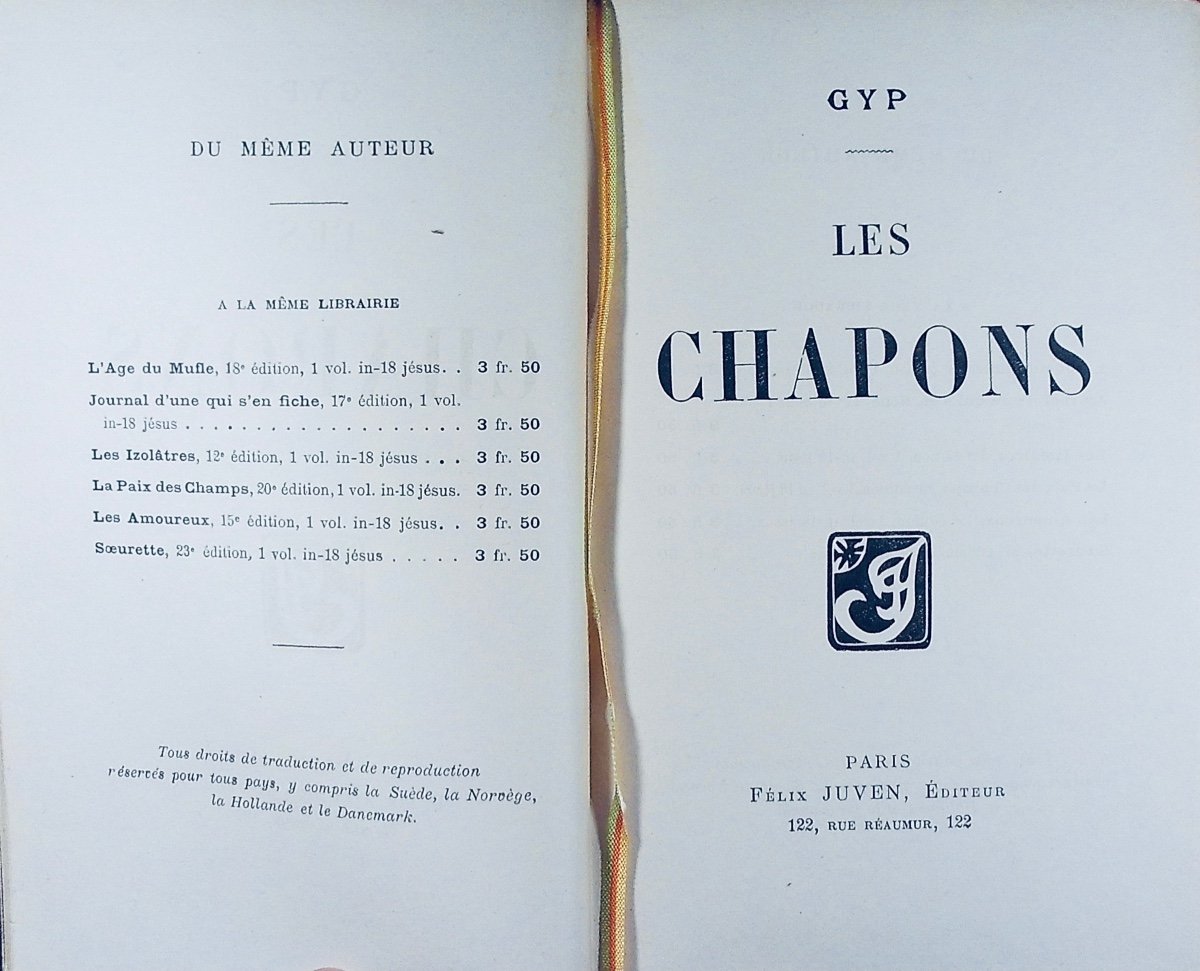GYP - Les Chapons. Félix Juven, 1902, reliure plein maroquin violet signée Bézard, tête dorée.-photo-2