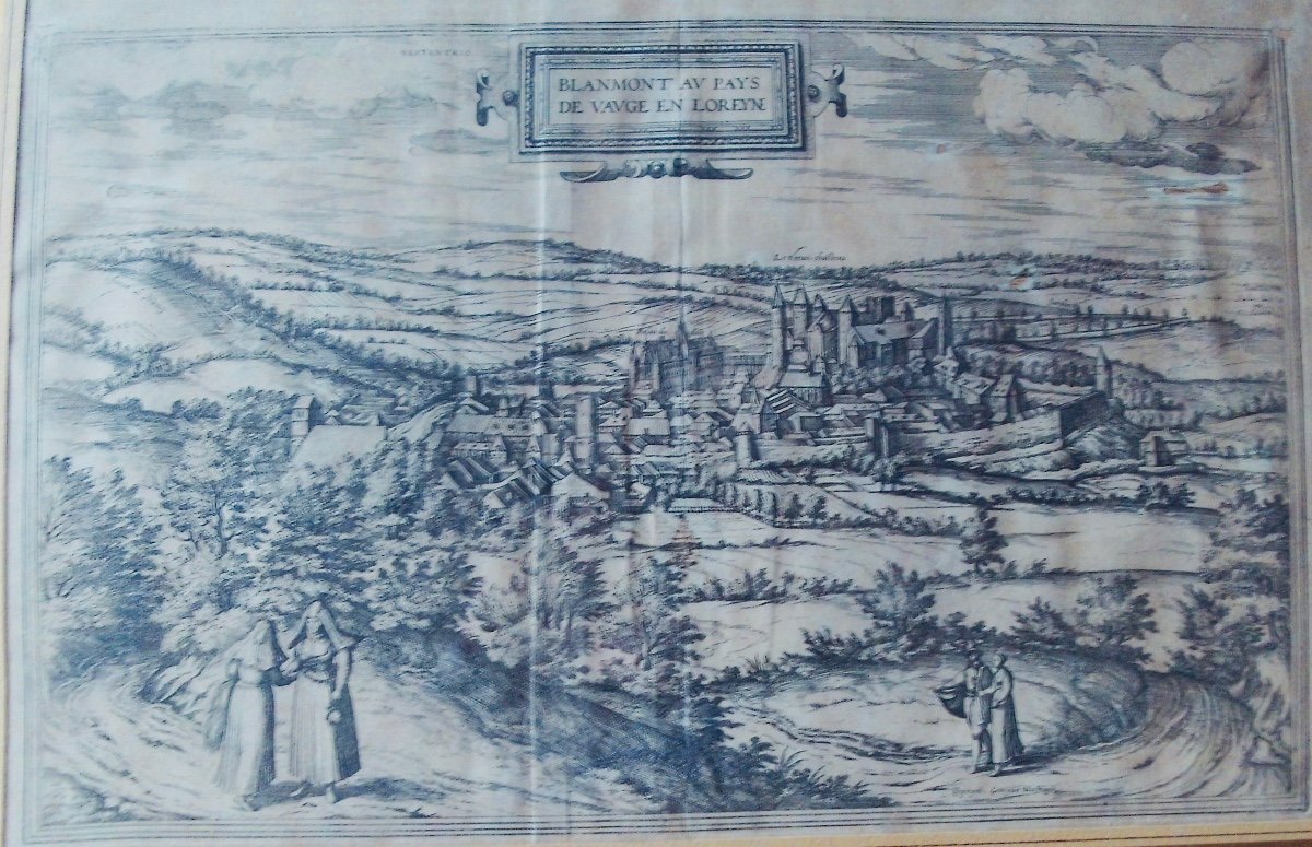 HOEFNAGLE & DEPINGEB - Blanmont au pays de Vauge en Loreyne.  Vers 1650, gravure encadrée.-photo-2