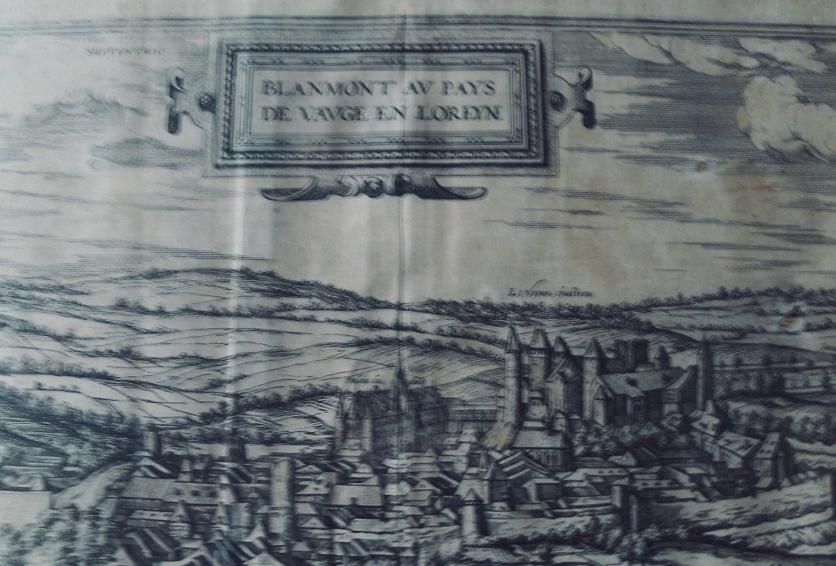 HOEFNAGLE & DEPINGEB - Blanmont au pays de Vauge en Loreyne.  Vers 1650, gravure encadrée.-photo-3