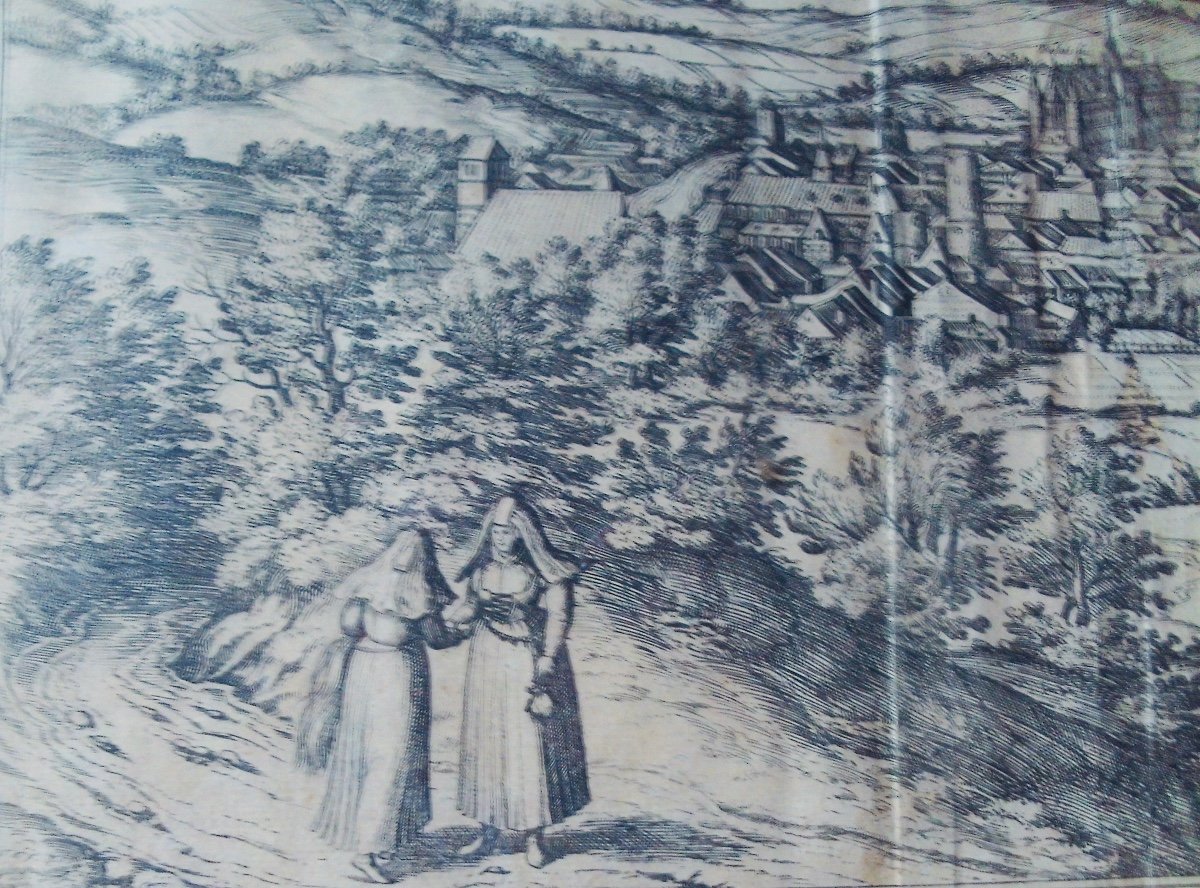 HOEFNAGLE & DEPINGEB - Blanmont au pays de Vauge en Loreyne.  Vers 1650, gravure encadrée.-photo-1