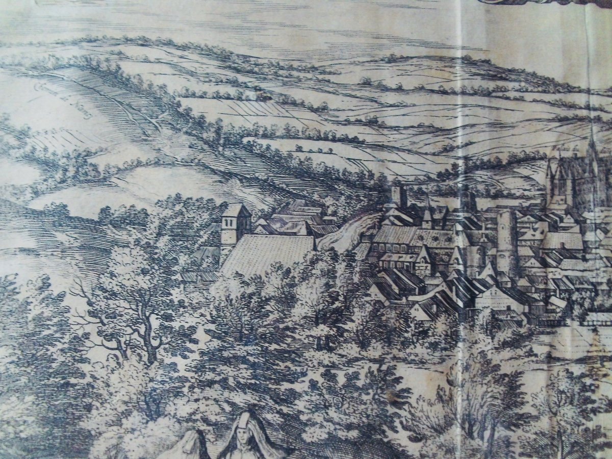 HOEFNAGLE & DEPINGEB - Blanmont au pays de Vauge en Loreyne.  Vers 1650, gravure encadrée.-photo-2