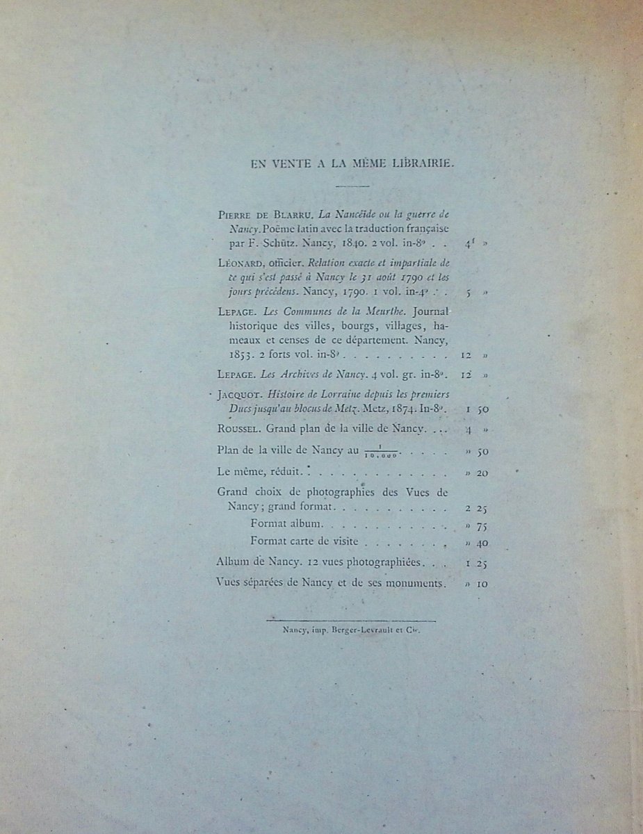 Lallement (louis) - Nancy Seen In Two Hours. Nancy, Crépin-leblond, 1881, Paperback.-photo-8