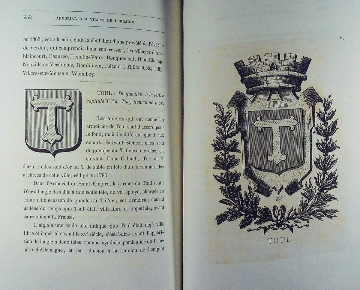 LAPAIX  - Armorial des Villes, Bourgs et Villages de la Lorraine, du Barrois. 1877, bien relié.-photo-4