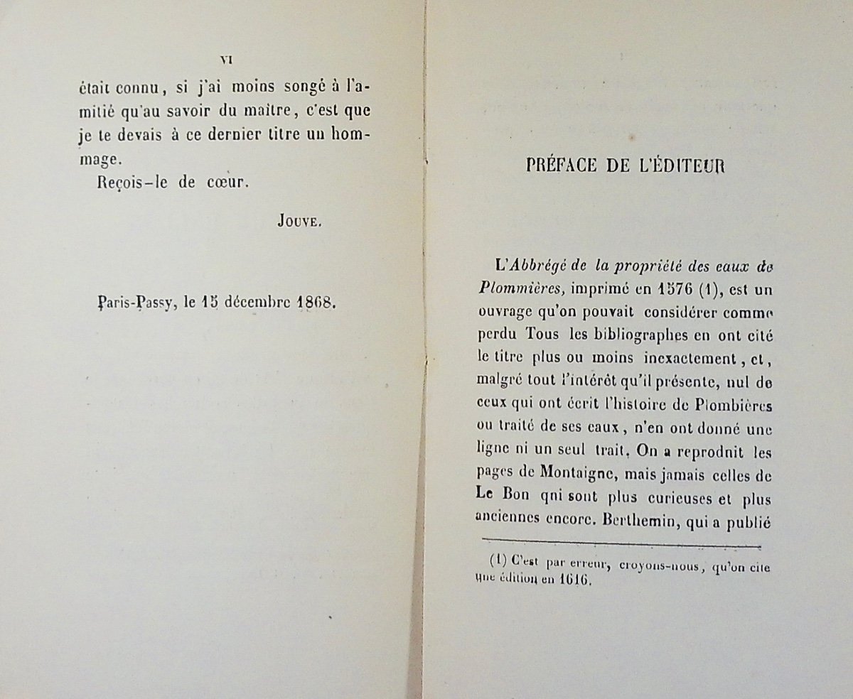 Le Bon (jean) - Summary Of The Ownership Of Plombières Waters. Victor Peyrou, 1869, Paperback.-photo-4