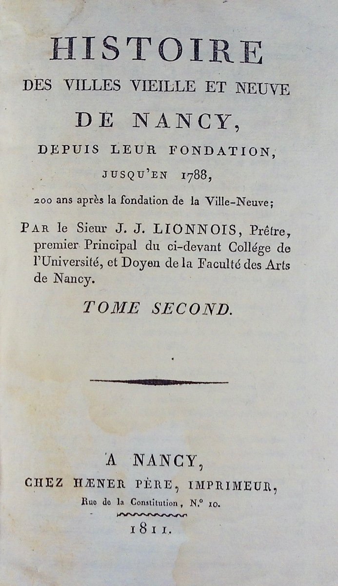 Lionnois - History Of The Old And New Towns Of Nancy. Haener, 1811, Bound, With Plan.-photo-3