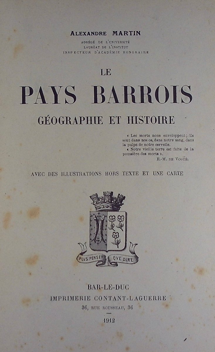 Martin (alexandre) - The Barrois Country Geography And History. Contant-laguerre, 1912, Paperback.-photo-2