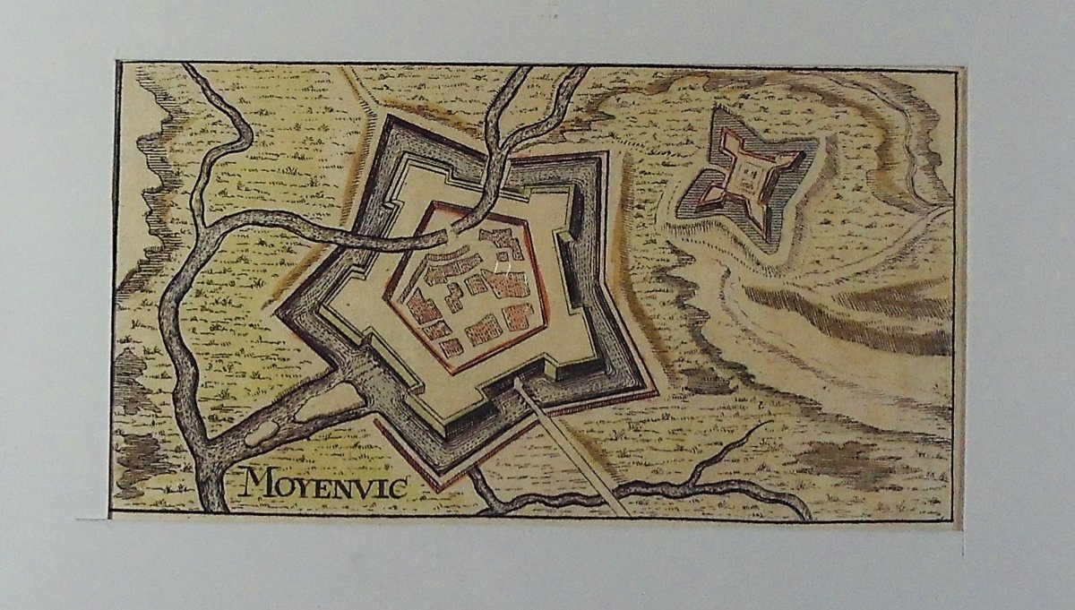 [MOYENVIC] - RIEGEL ? - Moyenvic. Nuremberg, Chez l'auteur, 1650, gravure coloriée d'époque.-photo-2