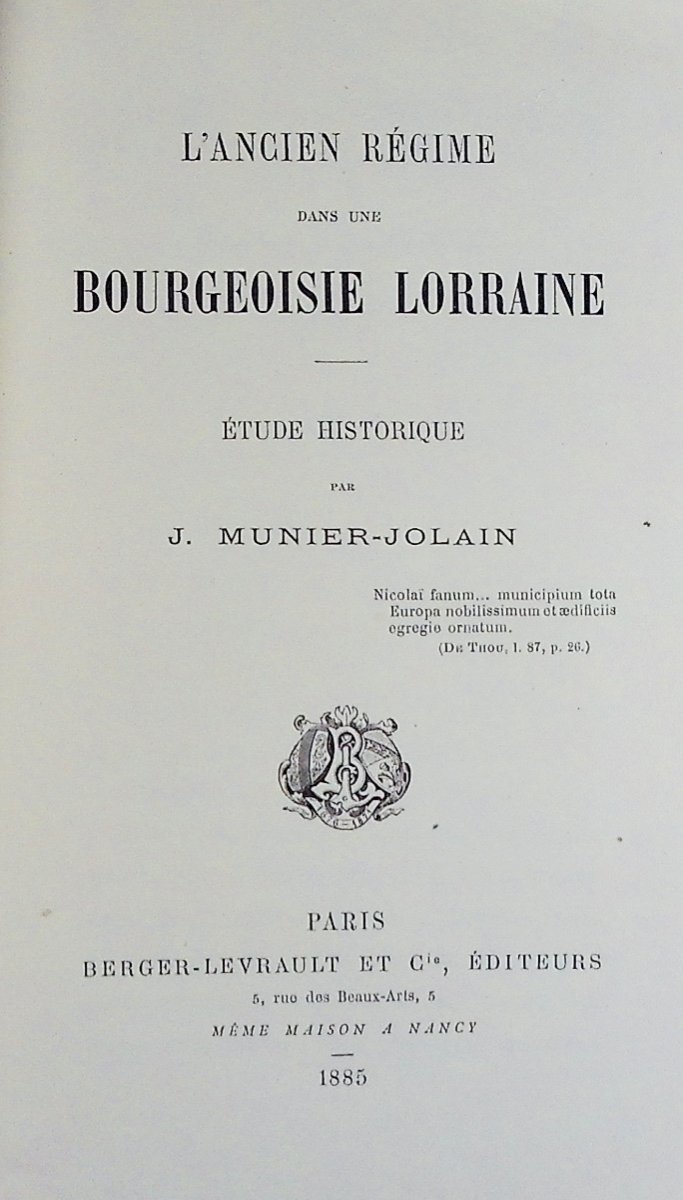 Munier-jolain - The Old Regime In A Lorraine Bourgeoisie. Historical Study. 1885, Paperback.-photo-2