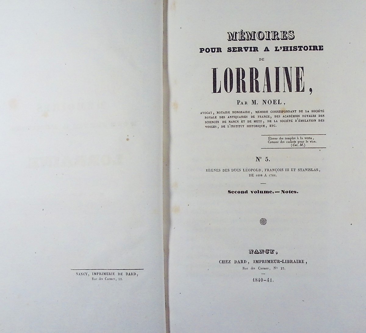 Noël - Memoirs To Serve The History Of Lorraine. Dard, 1838, Half-parchment Binding.-photo-3