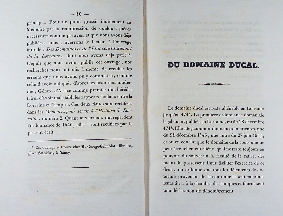 Noël - Memoirs To Serve The History Of Lorraine. Dard, 1838, Half-parchment Binding.-photo-2