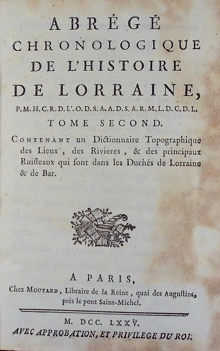 Henriquez - Chronological Summary Of The History Of Lorraine. Moutard, 1775, Contemporary Binding, 2 Vols.-photo-3