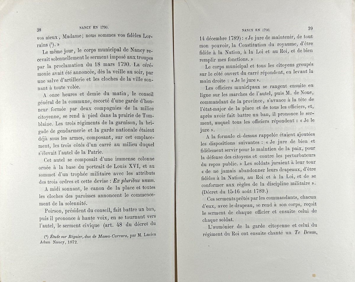 RENAULD (Jules) - Nancy en 1790, étude historique. Lucien Wiener, Husson-Lemoine. 1876, broché.-photo-2