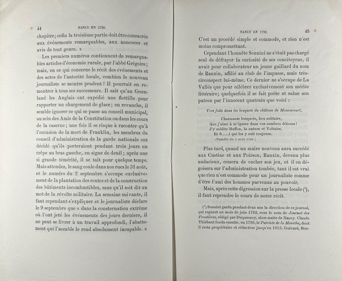 RENAULD (Jules) - Nancy en 1790, étude historique. Lucien Wiener, Husson-Lemoine. 1876, broché.-photo-3