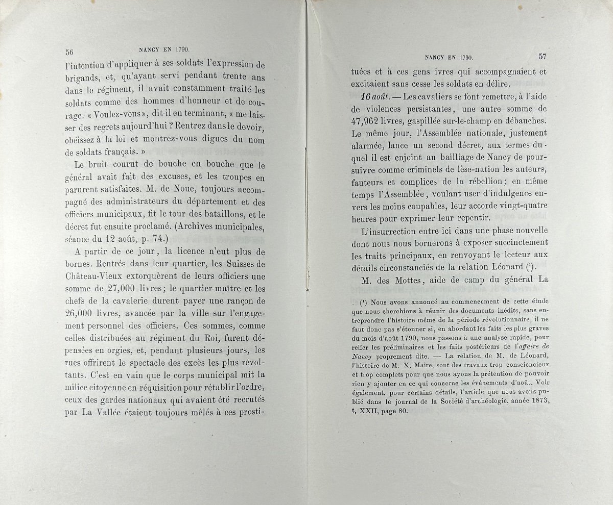 RENAULD (Jules) - Nancy en 1790, étude historique. Lucien Wiener, Husson-Lemoine. 1876, broché.-photo-4