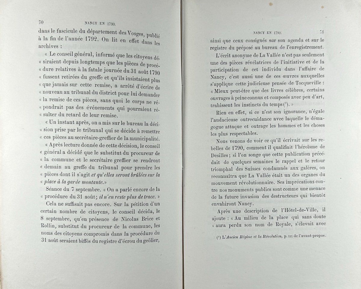 RENAULD (Jules) - Nancy en 1790, étude historique. Lucien Wiener, Husson-Lemoine. 1876, broché.-photo-5