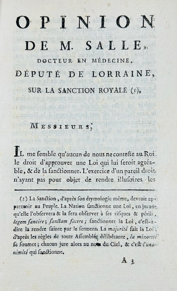 Salle (m.) - Opinion Of Mr. Salle, Deputy Of Lorraine, On The Royal Sanction. Baudouin, 1789.-photo-3