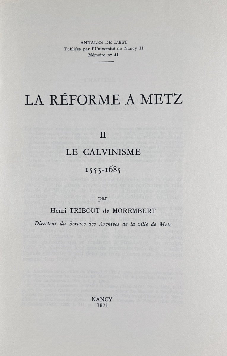 Tribout De Morembert - The Reformation In Metz. Lutheranism And Calvinism. 1969, 2 Paperback Volumes.-photo-3