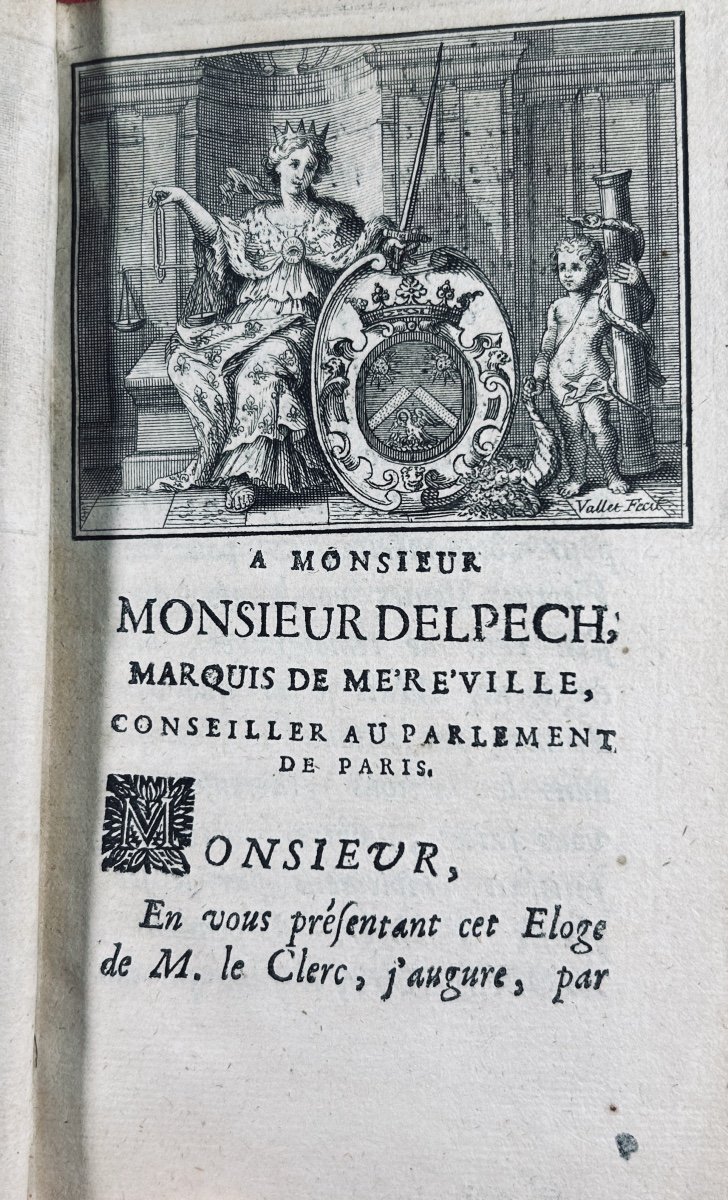 Vallemont - Eulogy Of Mr Le Clerc, Roman Knight Designer. 1715, Old Binding.-photo-2