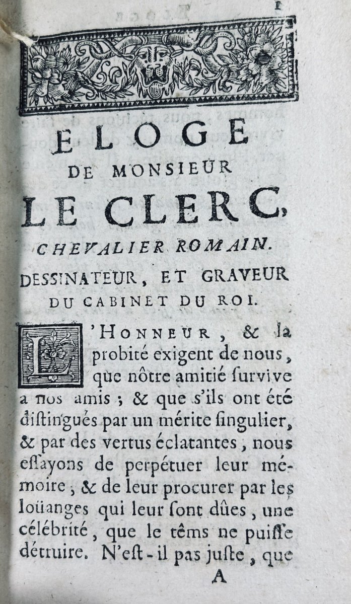 Vallemont - Eulogy Of Mr Le Clerc, Roman Knight Designer. 1715, Old Binding.-photo-3