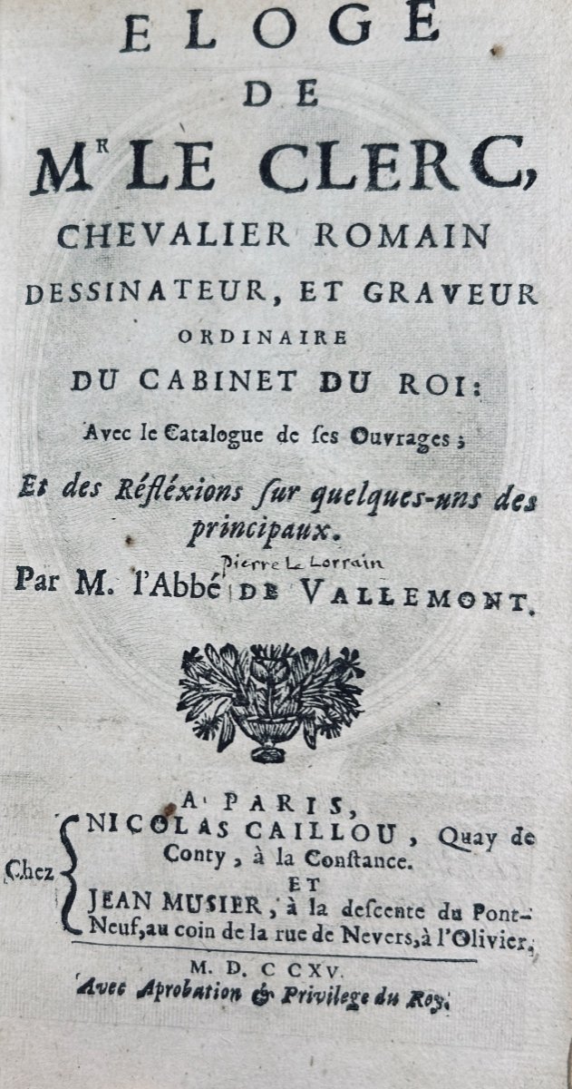 Vallemont - Eulogy Of Mr Le Clerc, Roman Knight Designer. 1715, Old Binding.-photo-4