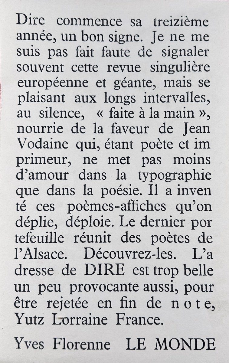 VODAINE (Jean) - Revue  dire n° 22. Anthologie de la poésie en  allemand au Luxembourg. 1977.-photo-3