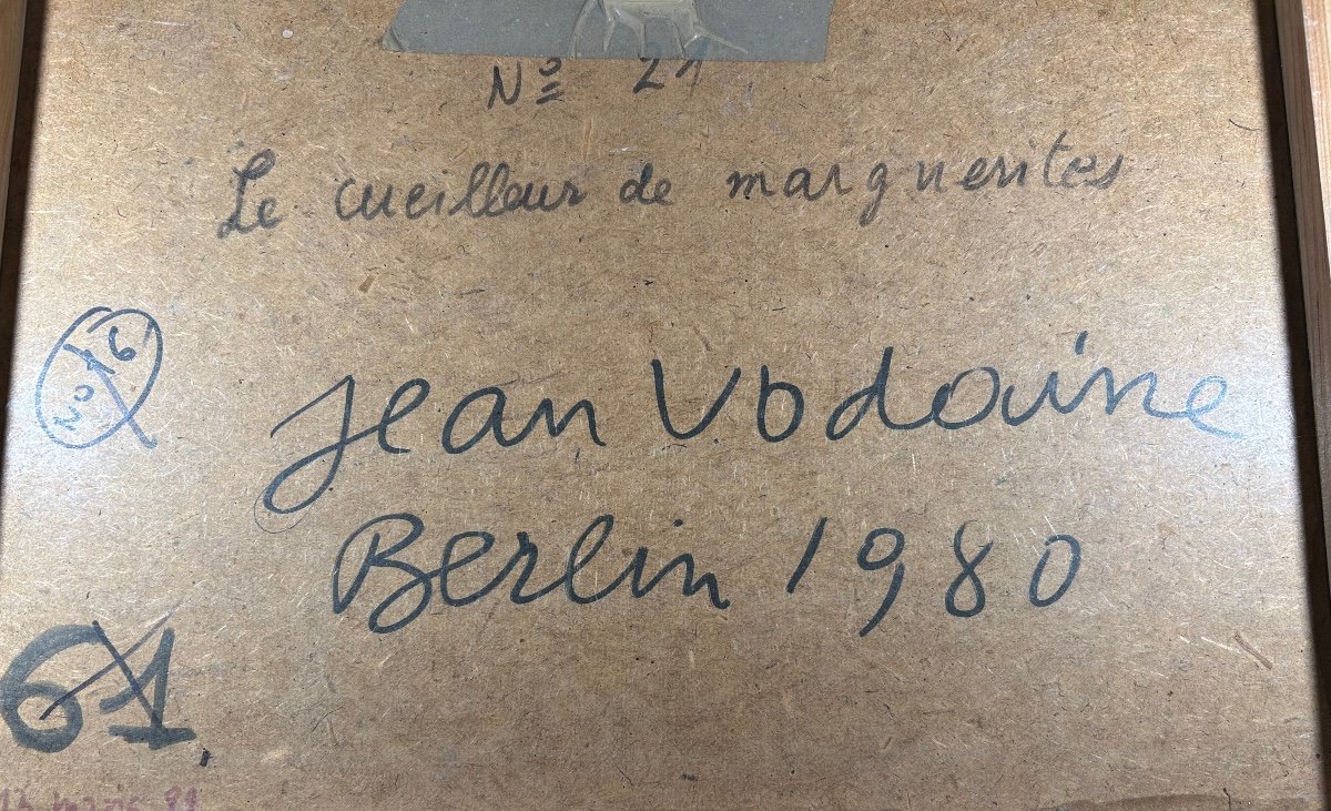 VODAINE - Le cueilleur de marguerites. Chez le peintre, 1980, peinture à l'huile sur isorel.-photo-4