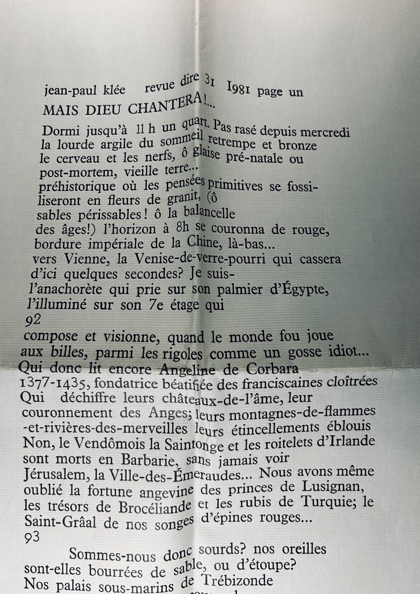 Vodaine (jean) - European Poetry Review Dire N° 31. Rue Des Allemands, Chez Vodaine, 1980.-photo-3