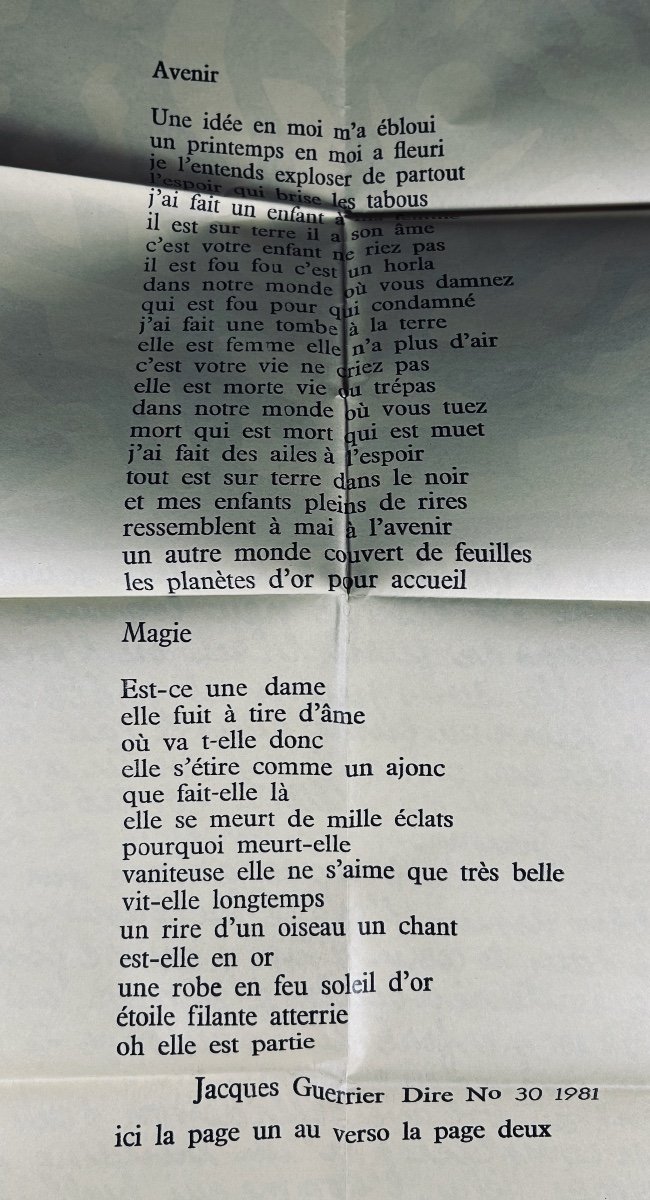 VODAINE (Jean) - Revue européenne de poésie Dire n° 30. Baslieux, Chez Vodaine, 1981, Broché.-photo-1