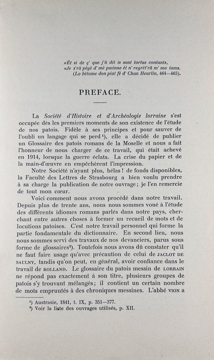 ZÉLIQZON (Léon) - Dictionnaire des patois romans de la Moselle. Strasbourg, 1924, broché.-photo-2