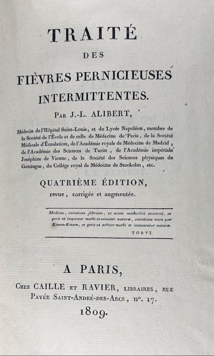 Alibert (j.-l.) - Treatise On Intermittent Pernicious Fevers. Caille And Ravier, 1809.-photo-2